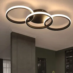 NETTLIFE Plafonnier LED Noir moderne Rond avec blanc chaud lampe de cuisine 36W pour salon, salle à manger, chambre, couloir