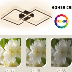 NETTLIFE Plafonnier LED plafonnier chambre 24W lampe de salon blanc chaud moderne noir carré