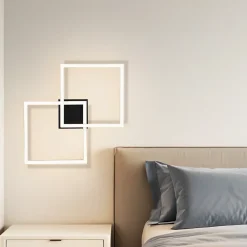 NETTLIFE Plafonnier LED plafonnier chambre 24W lampe de salon blanc chaud moderne noir carré