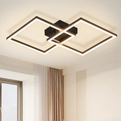 NETTLIFE Plafonnier LED plafonnier chambre 24W lampe de salon blanc chaud moderne noir carré