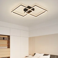 NETTLIFE Plafonnier LED plafonnier chambre 24W lampe de salon blanc chaud moderne noir carré
