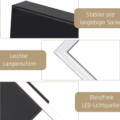 NETTLIFE Plafonnier LED plafonnier chambre 24W lampe de salon blanc chaud moderne noir carré