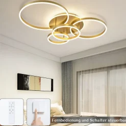 NETTLIFE Plafonnier LED pour salon Noir à intensité variable Design moderne 61 cm Avec télécommande 50 W