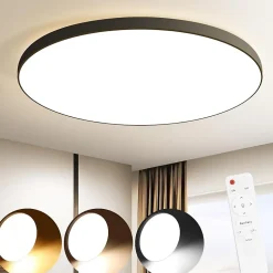 NETTLIFE Plafonnier LED plat, 30W, dimmable, noir, IP44, pour chambre, cuisine, cave 28 cm et salle de bain, avec télécommande