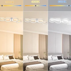 NETTLIFE Plafonnier LED Plafonnier 100cm Dimmable 4 Anneaux Moderne 56w Éclairage Blanc Avec Télécommande