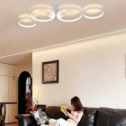 NETTLIFE Plafonnier LED Plafonnier 100cm Dimmable 4 Anneaux Moderne 56w Éclairage Blanc Avec Télécommande