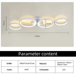 NETTLIFE Plafonnier LED Plafonnier 100cm Dimmable 4 Anneaux Moderne 56w Éclairage Blanc Avec Télécommande