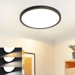 NETTLIFE Plafonnier LED Plat Pour Chambre à Coucher Noir 18cm 15w Lampe De Salle De Bain à Intensité Variable