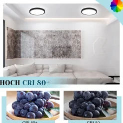 NETTLIFE Plafonnier LED plat 18 cm - 15 W, Noir, 6000 K - Éclairage moderne cuisine, couloir, chambre