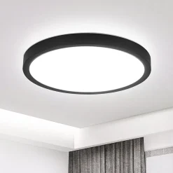 NETTLIFE Plafonnier LED plat 18 cm - 15 W, Noir, 6000 K - Éclairage moderne cuisine, couloir, chambre