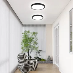 NETTLIFE Plafonnier LED plat 18 cm - 15 W, Noir, 6000 K - Éclairage moderne cuisine, couloir, chambre