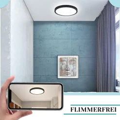 NETTLIFE Plafonnier LED plat 18 cm - 15 W, Noir, 6000 K - Éclairage moderne cuisine, couloir, chambre