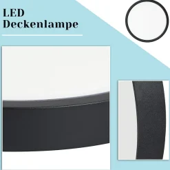 NETTLIFE Plafonnier LED plat 18 cm - 15 W, Noir, 6000 K - Éclairage moderne cuisine, couloir, chambre