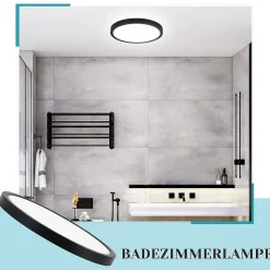 NETTLIFE Plafonnier LED plat 18 cm - 15 W, Noir, 6000 K - Éclairage moderne cuisine, couloir, chambre