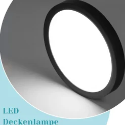 NETTLIFE Plafonnier LED plat 18 cm - 15 W, Noir, 6000 K - Éclairage moderne cuisine, couloir, chambre