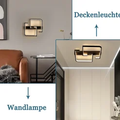 NETTLIFE Plafonnier LED Plafonnier Noir 19W 30CM Moderne Blanc Chaud 3000K Design Géométrique