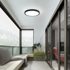 NETTLIFE Plafonnier LED plafonnier plat 22cm lampe salle de bain blanc froid lampe chambre noir 15W IP44