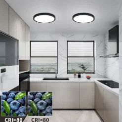 NETTLIFE Plafonnier LED plafonnier plat 22cm lampe salle de bain blanc froid lampe chambre noir 15W IP44