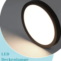 NETTLIFE Plafonnier LED plat 18 cm - 15 W, Noir, 4000 K - Éclairage moderne cuisine, couloir, chambre