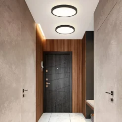 NETTLIFE Plafonnier LED plat 18 cm - 15 W, Noir, 4000 K - Éclairage moderne cuisine, couloir, chambre