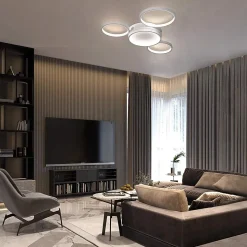 NETTLIFE Plafonnier LED plafonnier avec télécommande dimmable 52W moderne avec 4 anneaux métalliques
