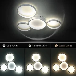 NETTLIFE Plafonnier LED plafonnier avec télécommande dimmable 52W moderne avec 4 anneaux métalliques