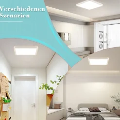 NETTLIFE Plafonnier LED Plat - 23CM 18W Lampe de Cuisine Carrée Chambre de Salle de Bain 4000K pour Salle de Bain Cuisine Couloir