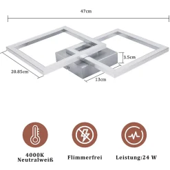 NETTLIFE Plafonnier LED Plafonnier Salon - Lampe De Cuisine Design Moderne 24w 3000k Lampe De Salon