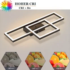 NETTLIFE Plafonnier LED plafonnier salon 20W blanc chaud design moderne lampe noire carrée