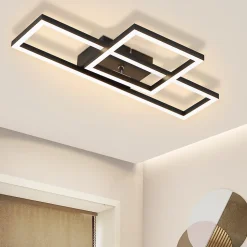 NETTLIFE Plafonnier LED plafonnier salon 20W blanc chaud design moderne lampe noire carrée