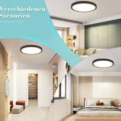 NETTLIFE Plafonnier LED Plat Noir 4000K Chambre 24W Salle de Bain Couloir Ronde pour Cuisine