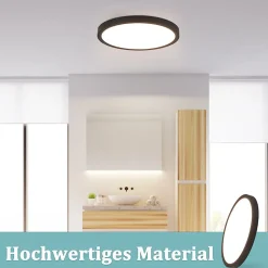 NETTLIFE Plafonnier LED Plat Noir 4000K Chambre 24W Salle de Bain Couloir Ronde pour Cuisine