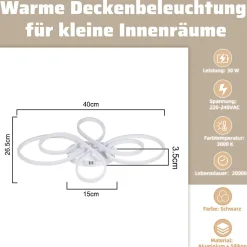 NETTLIFE Plafonnier LED plafonnier salon : 30W 40cm lampe cuisine plafonnier en blanc 3000K