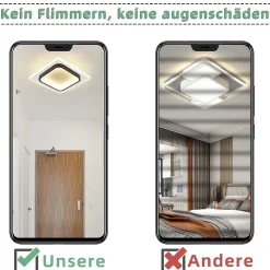 NETTLIFE Plafonnier LED Plafonnier Couloir Blanc Chaud 16w Lampe De Chambre Moderne Noir