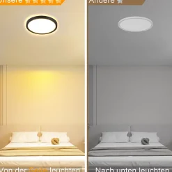 NETTLIFE Plafonnier LED Plat Noir 22cm 18w à Intensité Variable Pour Chambre à Coucher Cuisine 3000k - 6500k