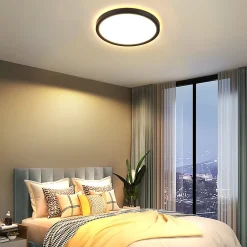 NETTLIFE Plafonnier LED Plat Noir 22cm 18w à Intensité Variable Pour Chambre à Coucher Cuisine 3000k - 6500k