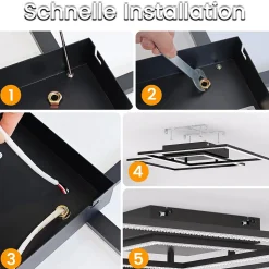 NETTLIFE Plafonnier LED plafonnier salon - lampe de salon lampe de cuisine dimmable 52W noir