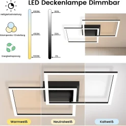 NETTLIFE Plafonnier LED plafonnier salon - lampe de salon lampe de cuisine dimmable 52W noir