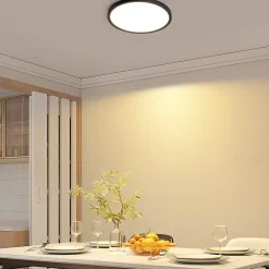 NETTLIFE Plafonnier LED Plat Pour Chambre à Coucher Noir 18 Cm 15 W Non Dimmable Blanc Chaud 3000 K