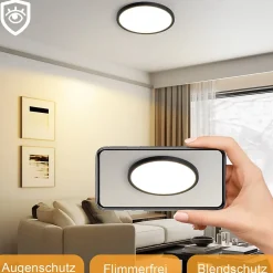 NETTLIFE Plafonnier LED Plat Pour Chambre à Coucher Noir 18 Cm 15 W Non Dimmable Blanc Chaud 3000 K