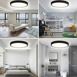 NETTLIFE Plafonnier LED Rond Noir 24 W Moderne LED Blanc Neutre 4000 K IP44 Ultra Fin Diamètre 23 cm pour Cuisine Bureau Salon