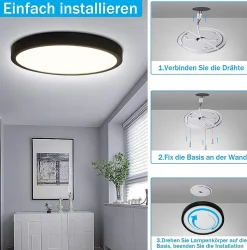 NETTLIFE Plafonnier LED Rond Noir 24 W Moderne LED Blanc Neutre 4000 K IP44 Ultra Fin Diamètre 23 cm pour Cuisine Bureau Salon