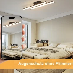 NETTLIFE Plafonnier LED salon moderne noir 12W 3000K blanc chaud chambre LED intégré en permanence