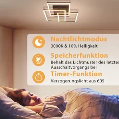 NETTLIFE Plafonnier LED Salon Noir Dimmable Carré Moderne 36w Avec Télécommande