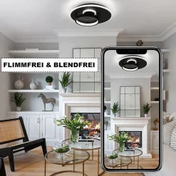 NETTLIFE Plafonnier LED Salon Noir Lampe de 33 W Dimmable avec Télécommande Lampe Design Moderne Lampe Ronde pour Chambre Couloir