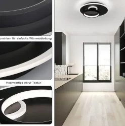 NETTLIFE Plafonnier LED Salon Noir Lampe de 33 W Dimmable avec Télécommande Lampe Design Moderne Lampe Ronde pour Chambre Couloir