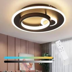 NETTLIFE Plafonnier LED Salon Noir Lampe de 33 W Dimmable avec Télécommande Lampe Design Moderne Lampe Ronde pour Chambre Couloir