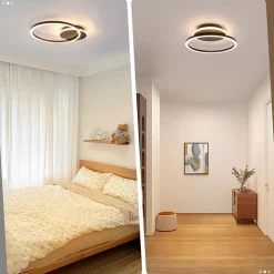 NETTLIFE Plafonnier LED Salon 24W Noir Moderne 2 Anneaux 3000K Blanc Chaud