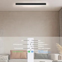 NETTLIFE Plafonnier LED Salon - Lampe 25W Noir Long 80cm Panneau de Lampe Intensité Variable avec Télécommande Moderne