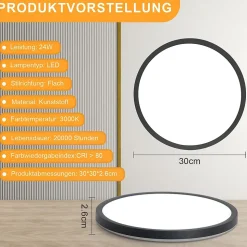 NETTLIFE Plafonnier LED Salle de bain Plat 30CM 24W Rond Plafonnier Cuisine Non-variable